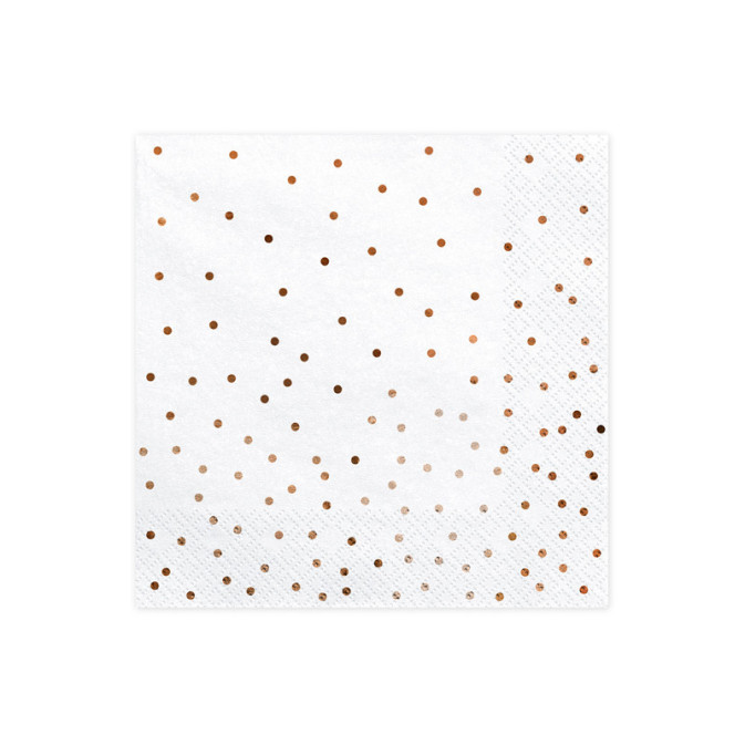 20-serviettes-papier-blanc-a-pois-rose-gold