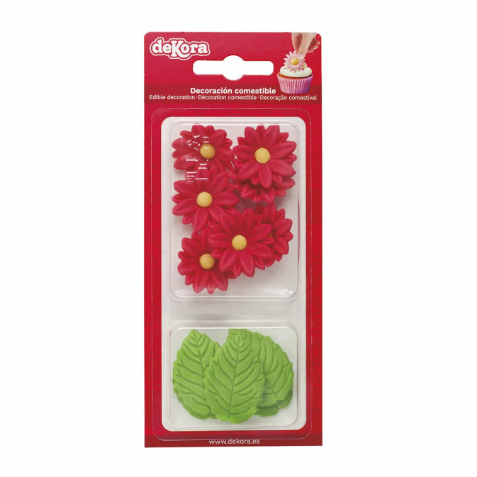 marguerites-rouges-avec-feuilles-en-sucre-