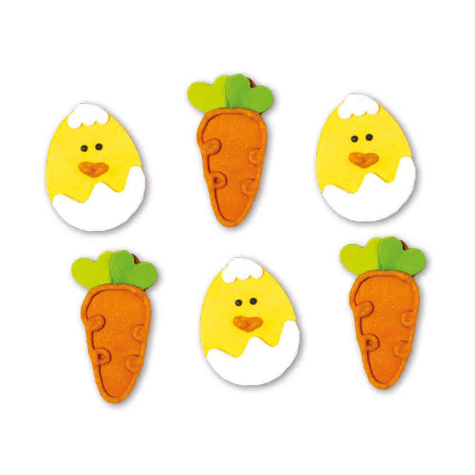 Décorations en sucre pâques poussins et carottes