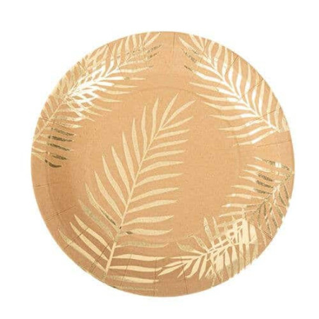 8 assiettes tropiques chics Ø23 cm en papier kraft