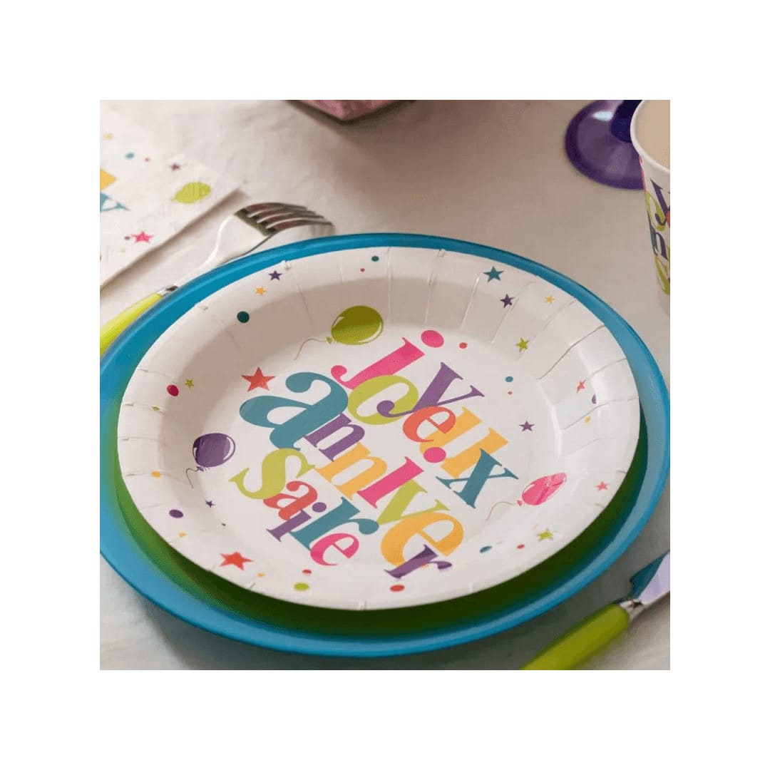 Lot de 120 Assiettes en Carton Multicolores - Rondes pour Fêtes et
