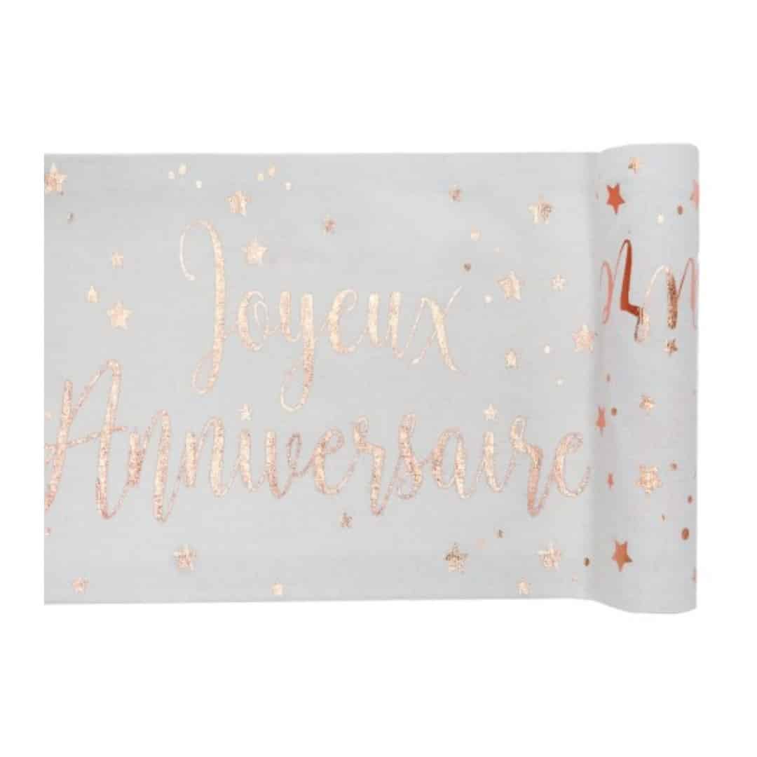 chemin-de-table-rose-gold-joyeux-anniversaire