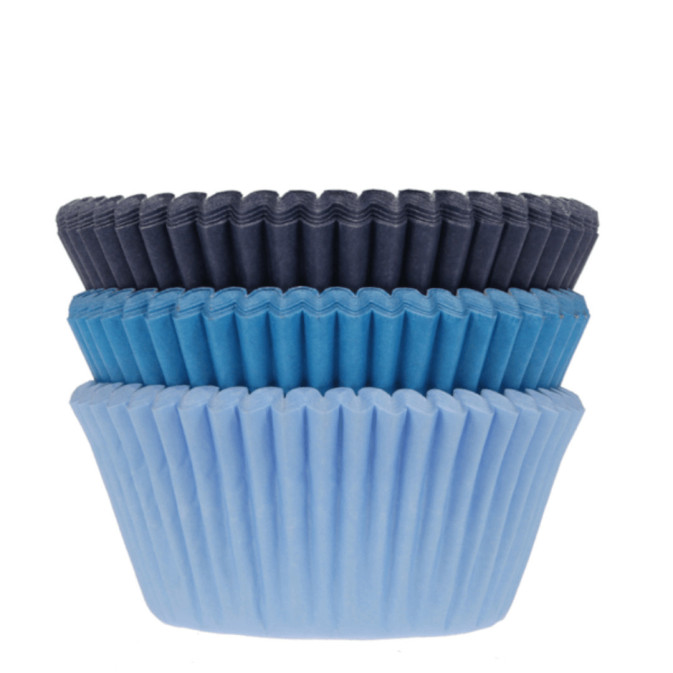 75 caissettes à cupcakes bleues, 3 teintes - Ø 5 cm