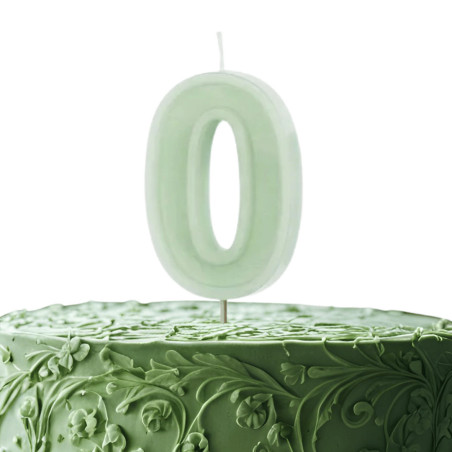 bougie chiffre vert pastel 0 sur gateau
