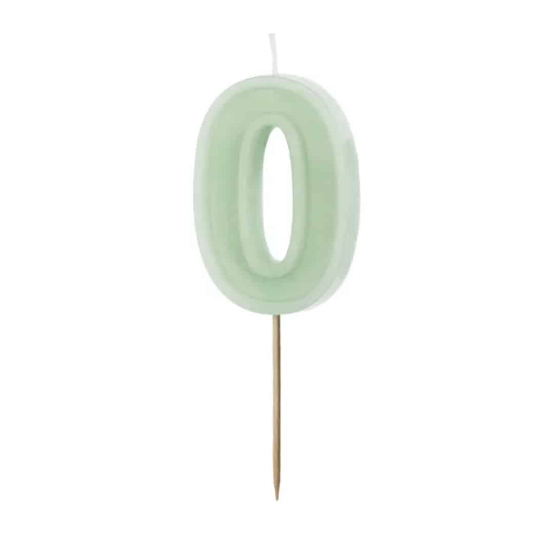 bougie chiffre vert pastel 0