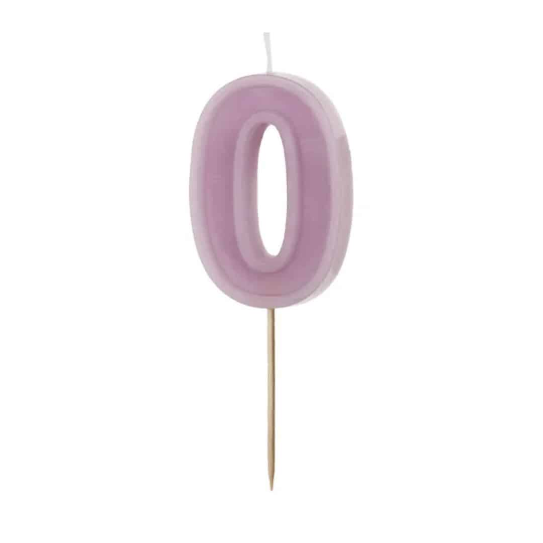 bougie chiffre 0 violet pastel
