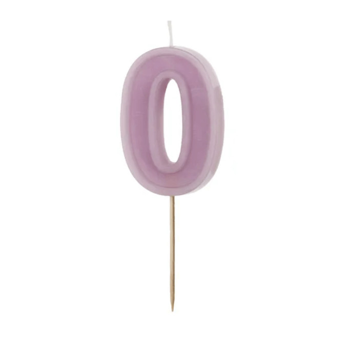 bougie chiffre 0 violet pastel