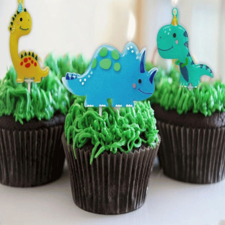 bougies dinosaure sur cupcakes