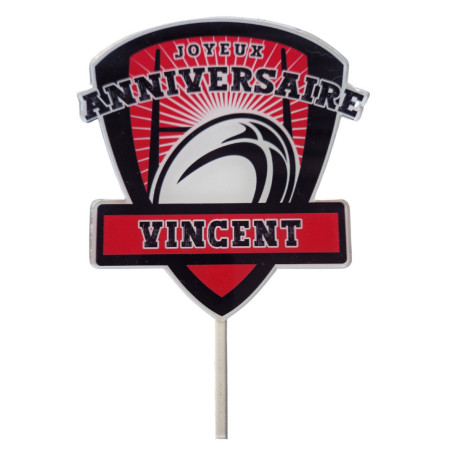 Cake topper rugby avec prénom personnalisé
