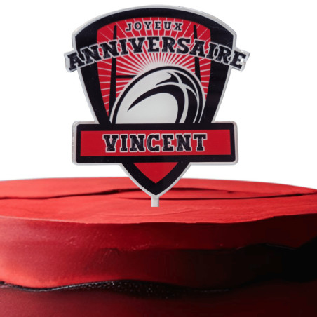 Cake topper rugby avec prénom personnalisé