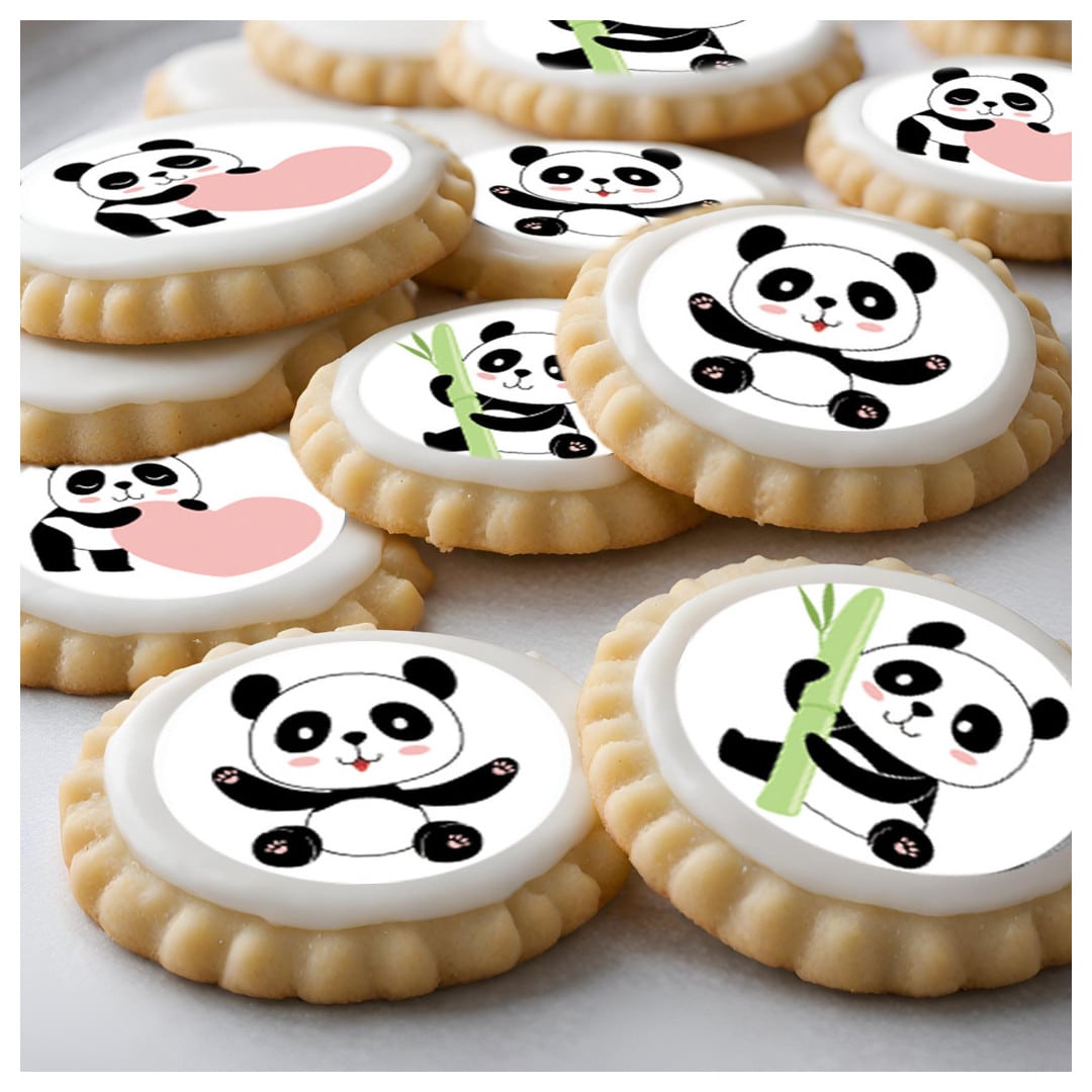 12 mini disques en sucre panda sur sablés