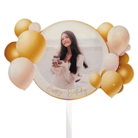 Cake topper ballon anniversaire doré