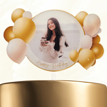 Cake topper ballon anniversaire doré sur cake design