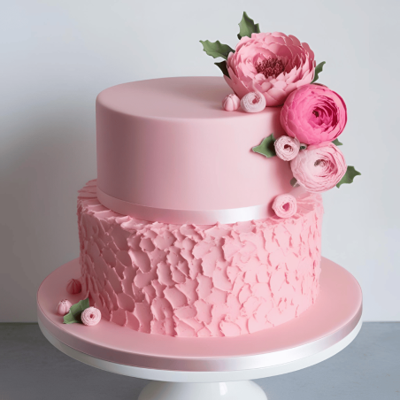 gâteau avec pate d'amande rose bébé