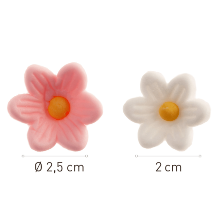dimensions Fleurs roses et blanches en sucre