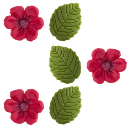 Fleurs fuschia et feuilles en sucre