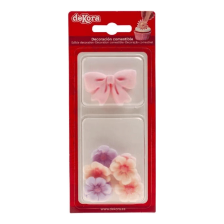 Fleurs sucre et nœud rose Dekora