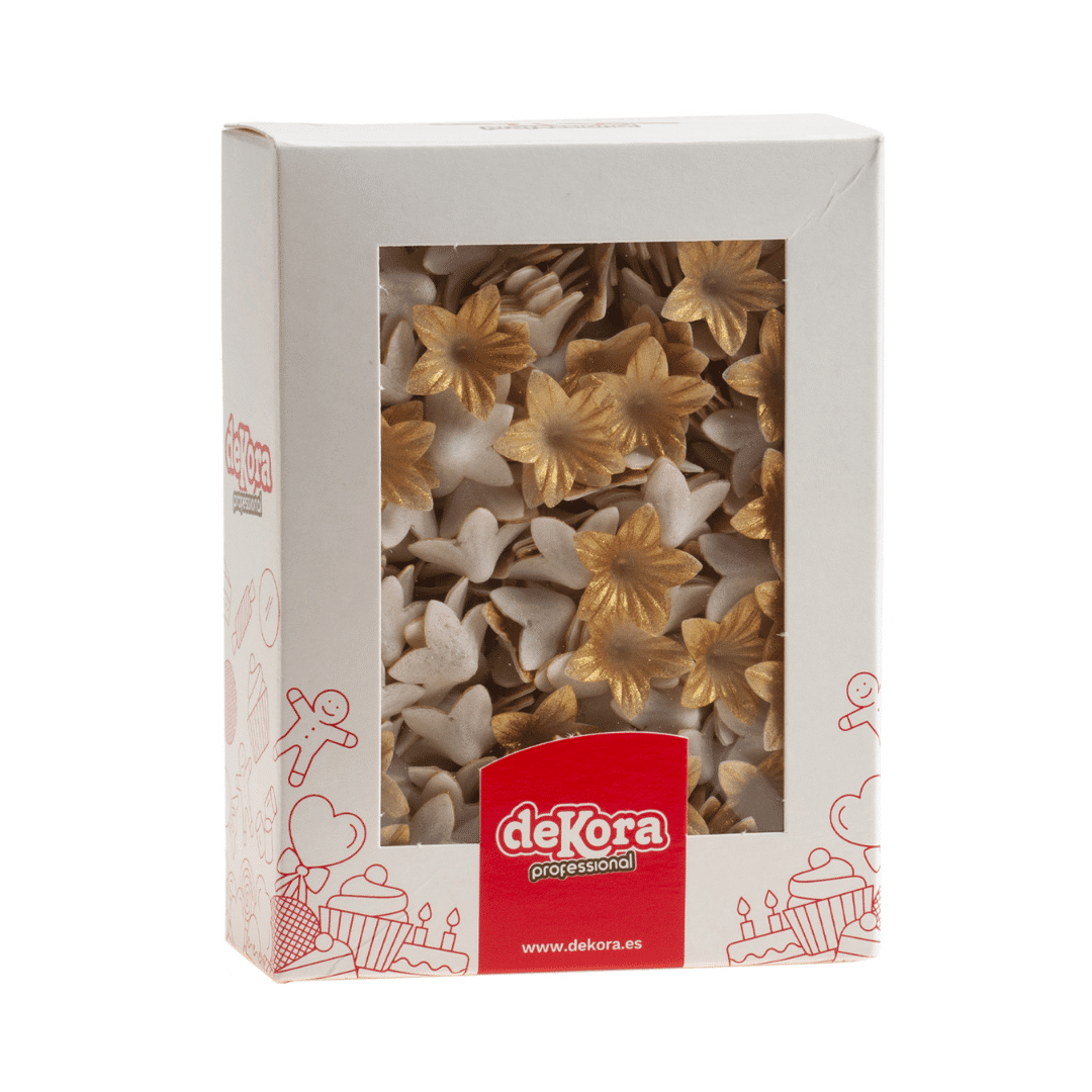 fleurs d'azyme dorées et blanches Dekora