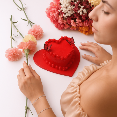 cakeboard fin pour gâteau en forme de coeur rouge