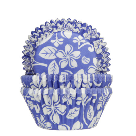 moule à cupcake papier bleu fleur aloha House of Marie 50x33mm