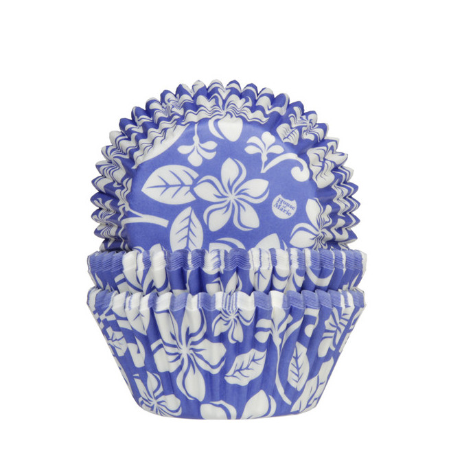 moule à cupcake papier bleu fleur aloha House of Marie 50x33mm