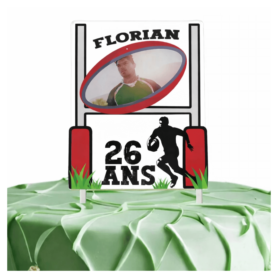 Cake topper photo personnalisable Rugby sur gateau