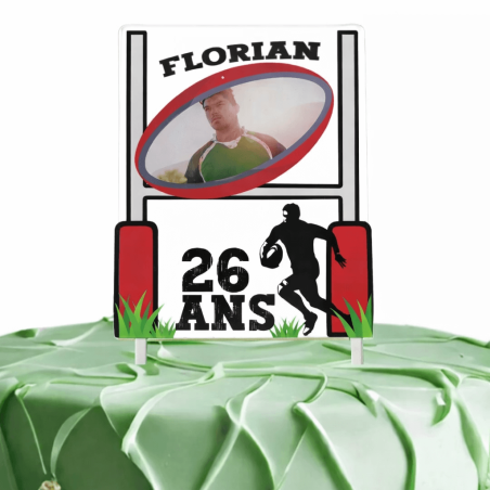 Cake topper photo personnalisable Rugby sur gateau