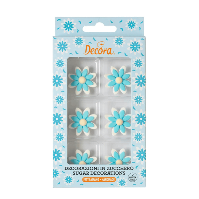 Marguerite en sucre bleu pour déco gâteau ou cupcakes