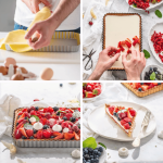 tarte aux fruits avec moule à tarte rectangulaire et fond amovible