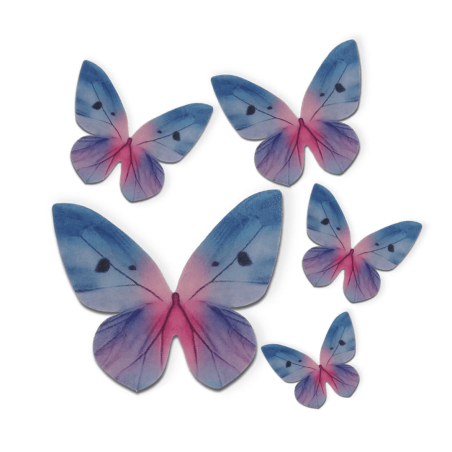 papillons en azyme bleus et violets pour décoration gâteau