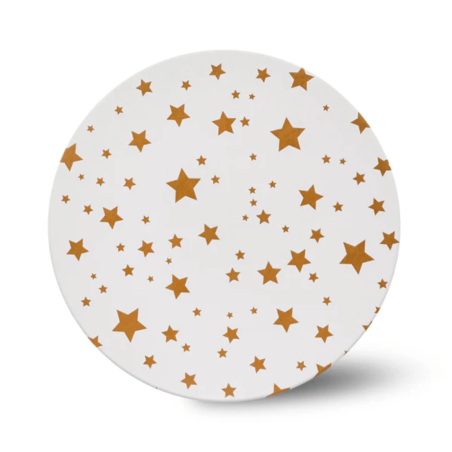 cake board rond 25 cm blanc, motif étoiles dorées