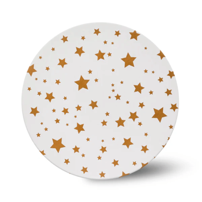 cake board rond 25 cm blanc, motif étoiles dorées