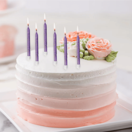 bougies violettes pailletées pour décoration gateau
