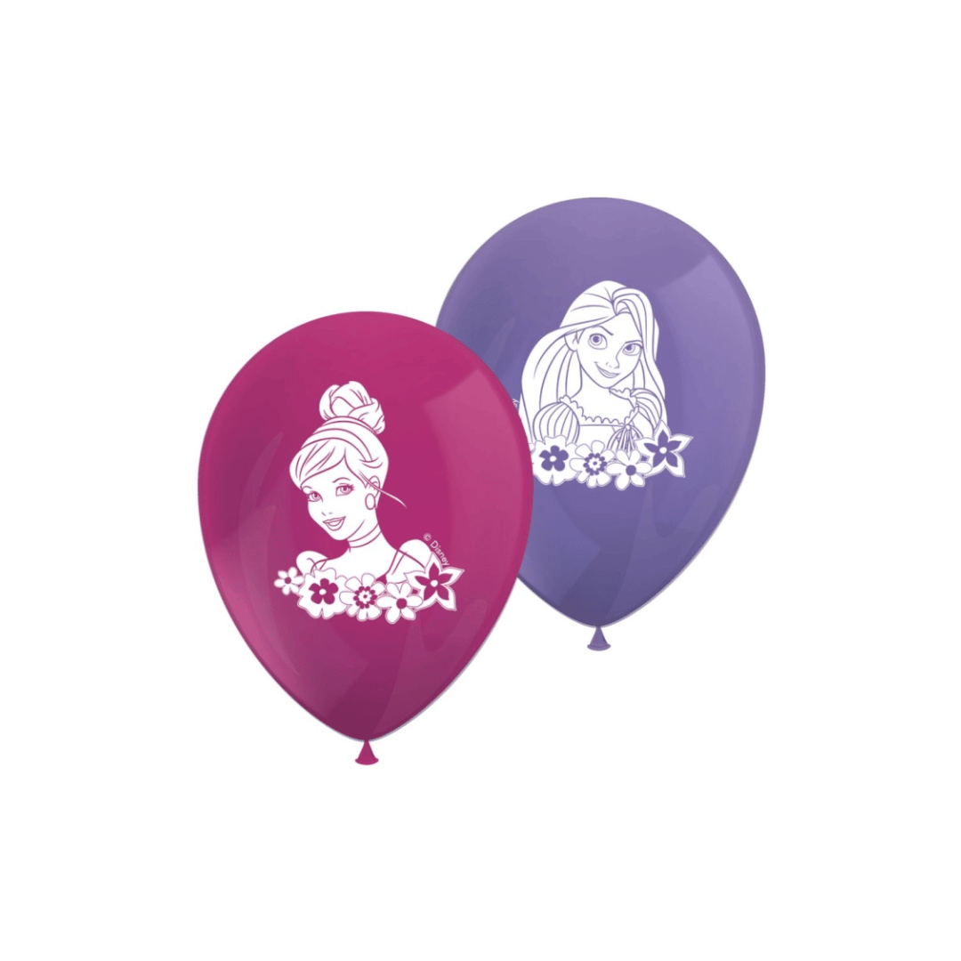 8 ballons latex princesses disney fuchsia et mauves