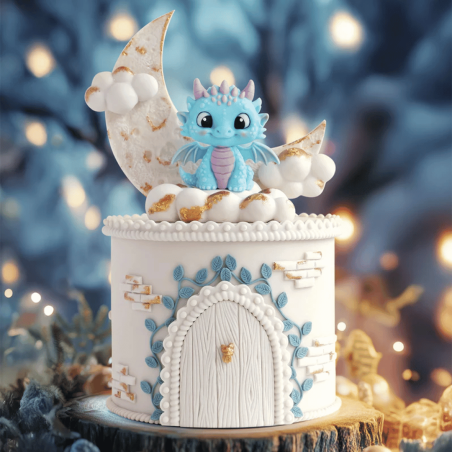 gateau dragon avec moule à modealge pâte à sucre Katy Sue