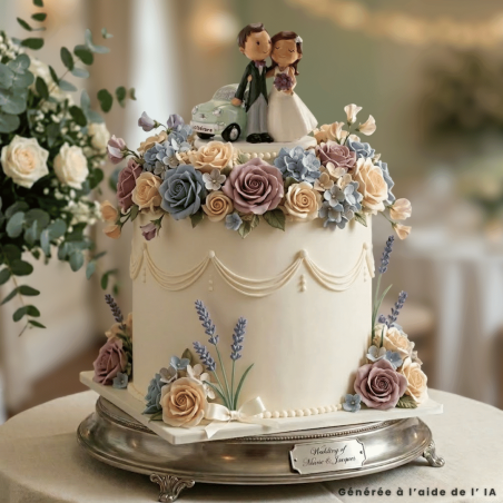 Figurine gâteau mariage voiture just married pour vintage wedding cake