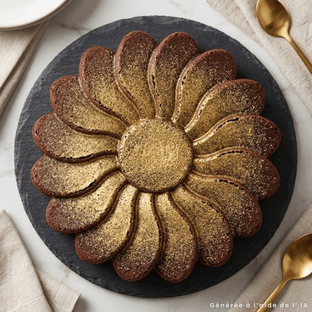 gateau fleur marguerite chocolat et poudre alimentaire dorée