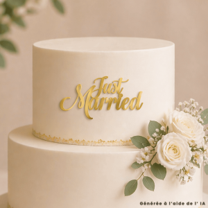 Face topper "Just Married" couleur or miroir ou noir