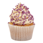 sprinkles violets saupoudrés sur cupcake