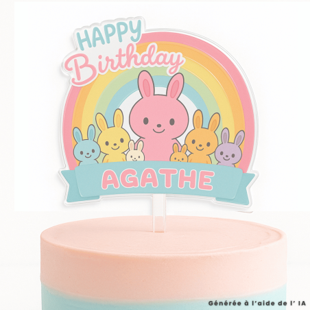 cake topper anniversaire lapin personnalisé avec prénom