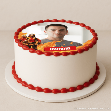 disque comestible gateau pompier a personnaliser avec photo et prenom