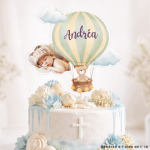 topper montgolfière bapteme personnalisable avec photo et prénom