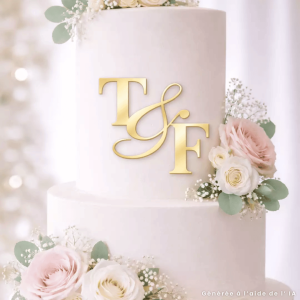 face topper mariage initiales a personnaliser or miroir