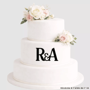 wedding cake face topper noir initiales a personnaliser