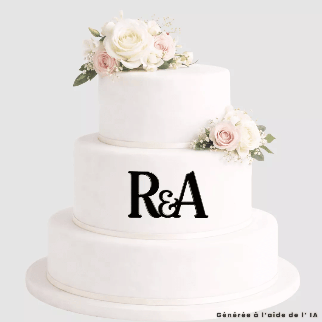 wedding cake face topper noir initiales a personnaliser