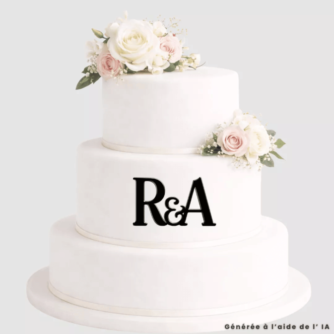 wedding cake face topper noir initiales a personnaliser