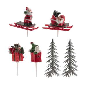 6 decors pour buche de noel - sapins, pères noel et cadeaux