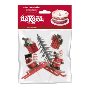 6 décorations pour bûche - sapins, pères noël et cadeaux