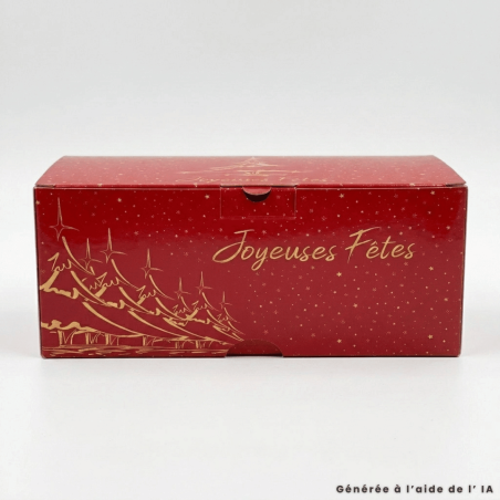 boite a buche de noel rouge avec motifs sapins dorés et message joyeuses fêtes