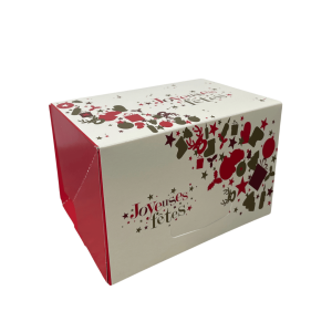 boite a mini buche de noel rouge et blanche inscription joyeuses fetes
